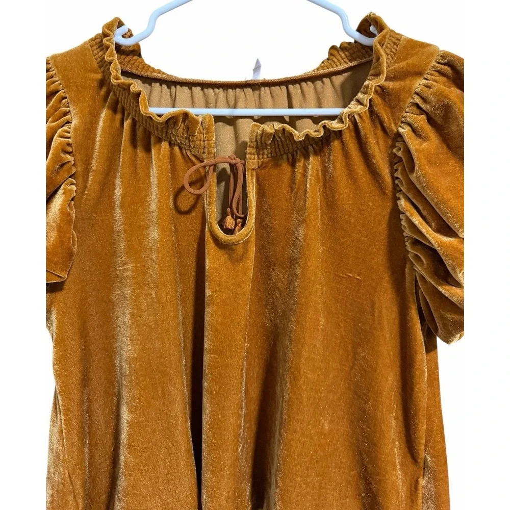 Free People Terese Velvet Top Pumpkin Pie Tie Neck Blouse Women's‎ Size XS